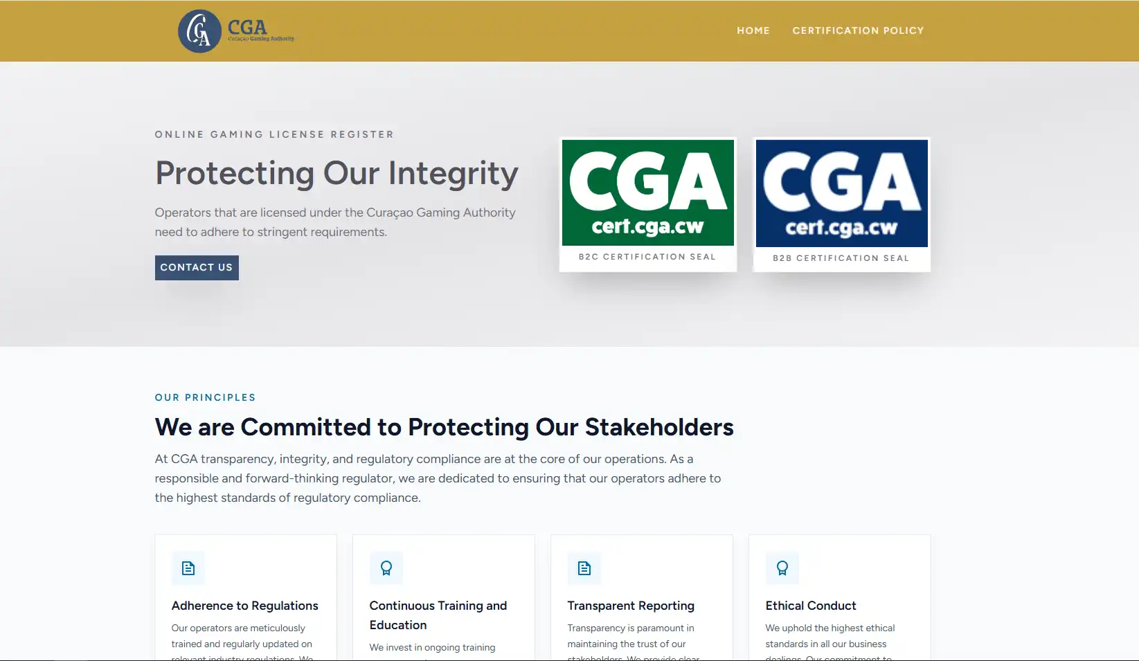 Curaçao Gaming Authority certificate for chexx.bet and Continent Gaming N.V.